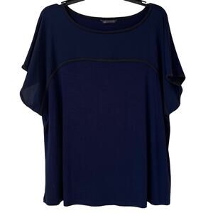 M & S Collection, XL Navy Blue Scoop Neck Batwing Top with Black Piping